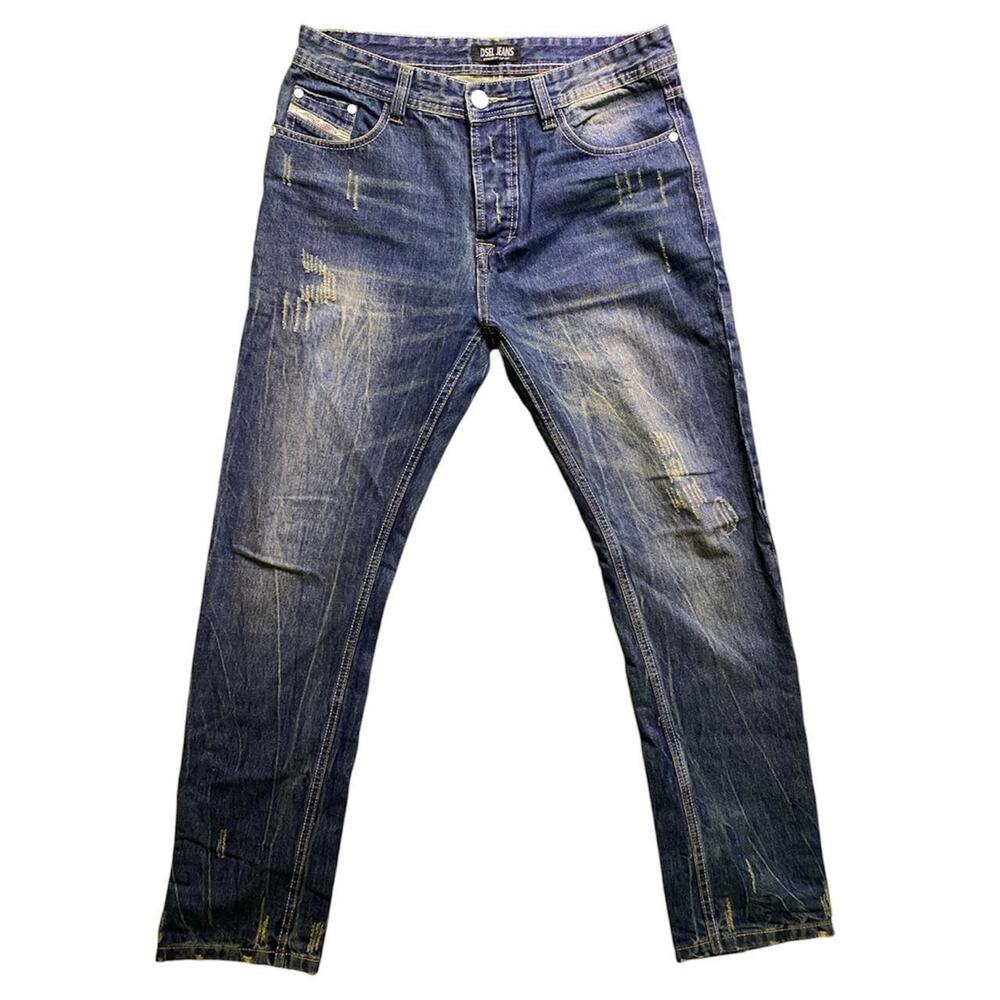 Men’s Dsel distressed straight jeans, size 34.